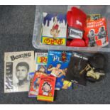 Box of boxing memorabilia to include: boxing magazines; Boxing News, The Ring, Boxing News