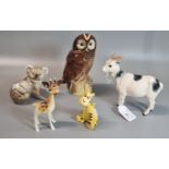 Collection of china animals, to include: Whyte & Mackay Scotch Whisky tawny owl, Royal Doulton