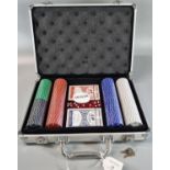 Aluminium cased poker set with poker chips, two sets of playing cards, dice etc. (B.P. 21% + VAT)
