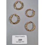 Two pairs of 9ct gold hoop earrings. 4.8g approx. (B.P. 21% + VAT)