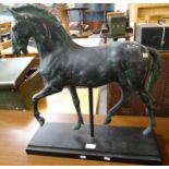 Modern bronzed finished study of a horse on a swivel pedestal and moulded base. (B.P. 21% + VAT)
