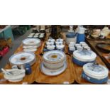 Six trays of Chatsworth by Denby dinnerware to include: plates, lidded tureens, oval platter,