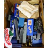 Box of vintage Hornby Dublo and other OO gauge locomotives and rolling stock, many boxed, to