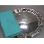 Tiffany & Co, hand crafted pewter piecrust tray/salver in original Tiffany & Co fabric bag. (B.P.