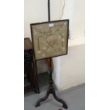 Victorian mahogany pole/makeup screen with silk panel of flowers and foliage. (B.P. 21% + VAT)