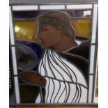 Leaded stained glass panel depicting portrait of Saint Ambrose with a bee (Saint Ambrose the