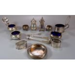 Collection of silver to include: mustard pot, various condiments, napkin ring 19th century sugar