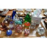 Tray of glass paperweights to include: Caithness 'Daydreams' in original box, Millefiori,