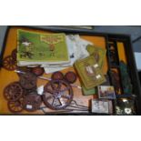 Part Meccano set in appearing original box with lift out tray and multitude of parts, wheels,