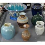 Tray of Doulton china to include: Royal Doulton lustre vases, Doulton Lambeth silicon ware vases and