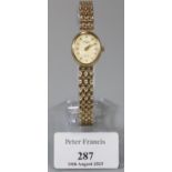 Ladies 9ct gold oval head mechanical wristwatch with 9ct gold bracelet. 14g approx. (B.P. 21% + VAT)