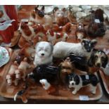 Two trays of animal figures, mostly dogs to include; Yorkshire Terrier, Coopercraft fox and ram,