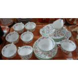 Tray of Minton 'Haddon Hall' design teaware to include: teacups, saucers, sugar bowl, milk jug,