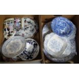 Two boxes of 19th and early 20th Century china to include: Royal Crown Derby unfinished Imari items,