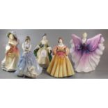 Four Royal Doulton bone china figurines to include: 'Katie', 'Lorraine', 'Elegance', 'Isadora' and a