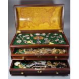 Modern jewellery box in the form of a treasure chest, comprising assorted jewellery; vintage