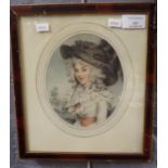 After Gainsborough, portrait of a lady. Coloured print. 17x14cm approx. Framed and glazed. (B.P. 21%