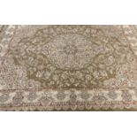 Large beige ground full pile fine woven Persian floral and foliate carpet. 390 x 302cm approx. (B.P.