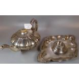 Good quality silver plated Georgian fluted teapot, together with another silver plated single desk
