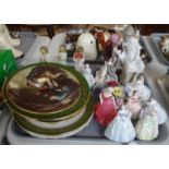 Tray of china to include various figures: Lladro 'Daisa', child with book, Welsh Forest figure of