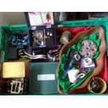 Collection of vintage jewellery to include: hand painted lacquered box, pocket watch, rings,