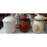 Three German pottery Rumtopf lidded jars. (3) (B.P. 21% + VAT)