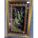 Indian Shamsuddin zari work 3D silk embroidered picture of peacocks on branches with floral border