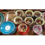 Tray of Aynsley cabinet cups and saucers with fruit design, together with an Aynsley