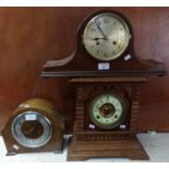 Mid century oak two train arched mantle clock, early 20th century oak cased two train mantle clock