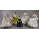 Five Royal Doulton bone china figurines to include: 'Lynne', 'Paula', 'Cherie', 'Jessica' and '