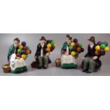 Four Royal Doulton bone china figurines to include: 'The Balloon Man' x 2 and 'The Old Balloon