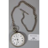 Silver keyless lever gentleman's dual dial pocket watch Roman numerals and a silver graduated Albert
