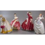 Four Royal Doulton bone china figurines to include: 'Dawn', 'Happy Birthday', 'Southern Belle'