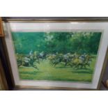 After Michael Lyne, horseracing scene, signed in pencil and within the plate, coloured print.