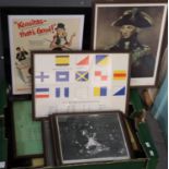 Box of assorted furnishing pictures and prints, including: reproduction 'Kensitas Cigarettes'