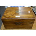 Late 19th/early 20th century lockable walnut box with inlaid geometric decoration around the lock