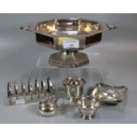 Collection of assorted silver and silver plate, to include: plated pedestal bowl, three piece silver