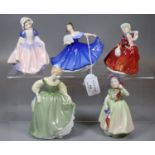 Five miniature Royal Doulton figurines to include: 'Elaine' HN3214, 'Dinky Do' HN1678, 'Fair Maiden'