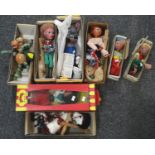 Two trays of Pelham Puppets in original boxes to include: Wolf, Gypsy, Baby Dragon, Horse, girl,