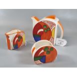 Clarice Cliff Centenary Collection for Wedgwood Bizarre 'Melon' pattern three piece tea set with