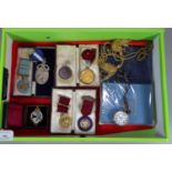 Collection of silver gilt and enamel Masonic jewels, various, Mark Masonry bronze medallion,