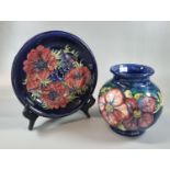 Moorcroft tube lined Art Pottery 'Clematis' pattern squat shaped vase, together with Moorcroft Art
