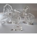 Group of seven Swedish and other glass animal intaglios; Max Jonasson etc, together