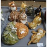 Tray of eight studio pottery cat figures, by Maisie Seneshall, M Short and A Short (possibly same