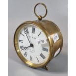 Great Western railway brass drum shaped mantle clock with Roman enamel face marked 'GWR, Kay & Co.