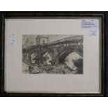 After Frank Brangwyn, from the uncoloured etching, The Old Bridge, Pavia. 14x22cm approx. Framed and