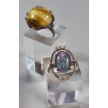 Silver dress ring with agate stone. Size N. together with Oval triplet opal ring set within an