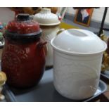 Three German pottery Rumtopf lidded jars. (3) (B.P. 21% + VAT)