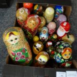 Box containing Russian Dolls, various designs, some made in USSR, some more modern: Santa Clause,