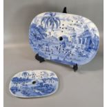 19th century Spode blue and white transfer printed pearlware pottery drainer decorated with 'Hunting